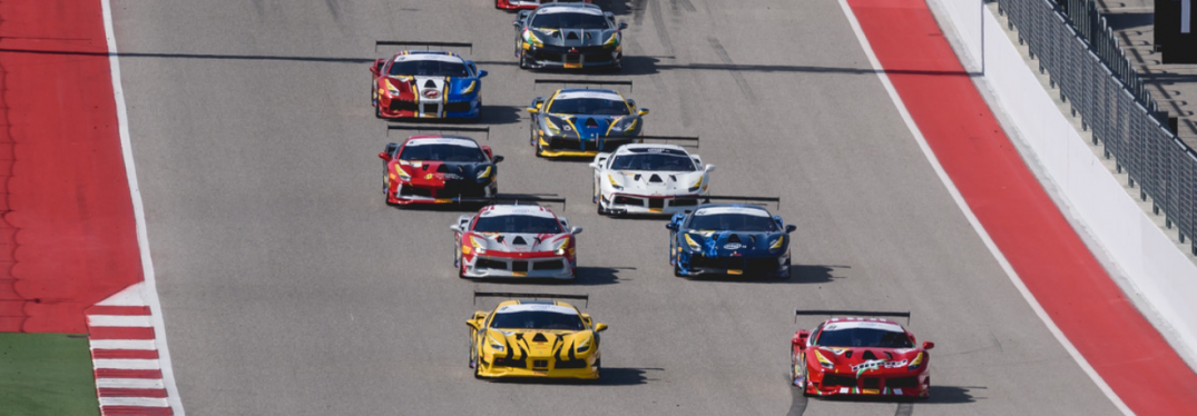 vehicles racing in the 2018 Ferrari Challenge North America in Austin Texas