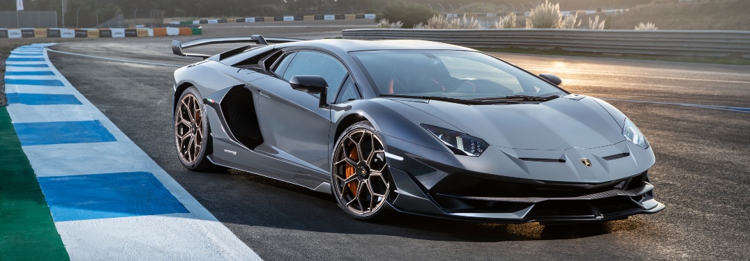 Lamborghini Aventador SVJ gray side view at the track
