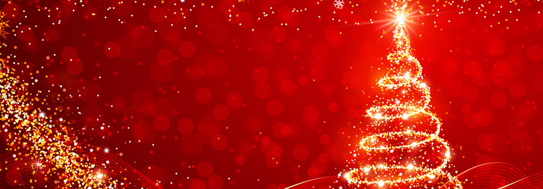 Lights in the shape of a tree on a red background