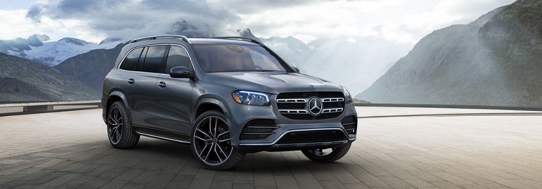 2020 Mercedes-Benz GLS in front of mountain range from exterior front passenger side