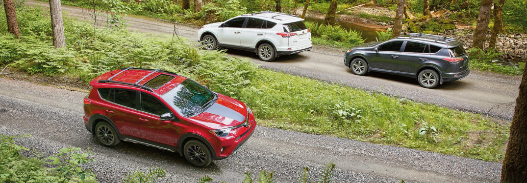 overhead view of a red, white and grey 2018 RAV4