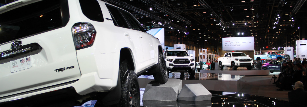 White Toyota TRD Series vehicles on display at Chicago Auto Show