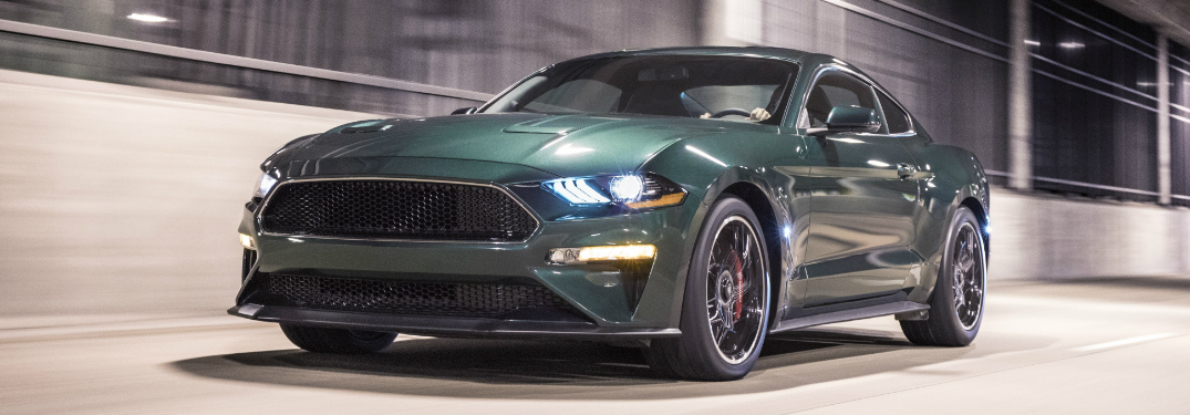 Front View of Dark Green 2019 Ford Mustang Bullit