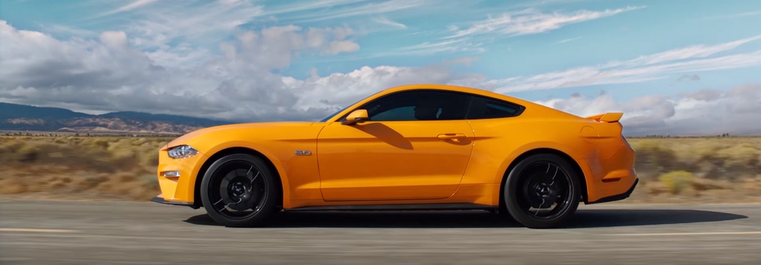 Side View of Yellow 2018 Ford Mustang