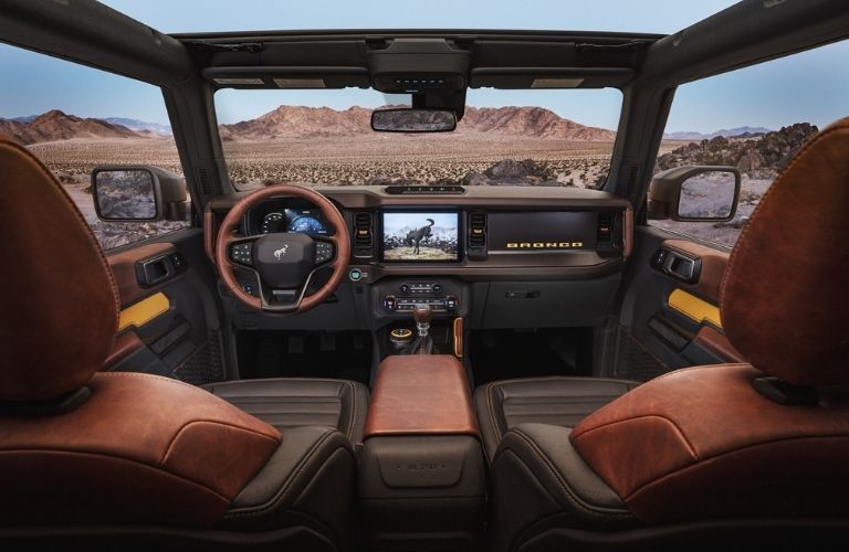 2021 Ford Bronco interior dash and wheel