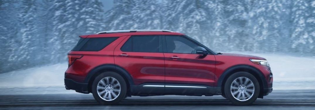 2021 Ford Explorer driving on the road in snow