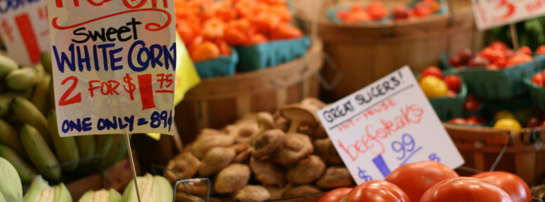 A stock photo of fruits and vegetables for sale.
