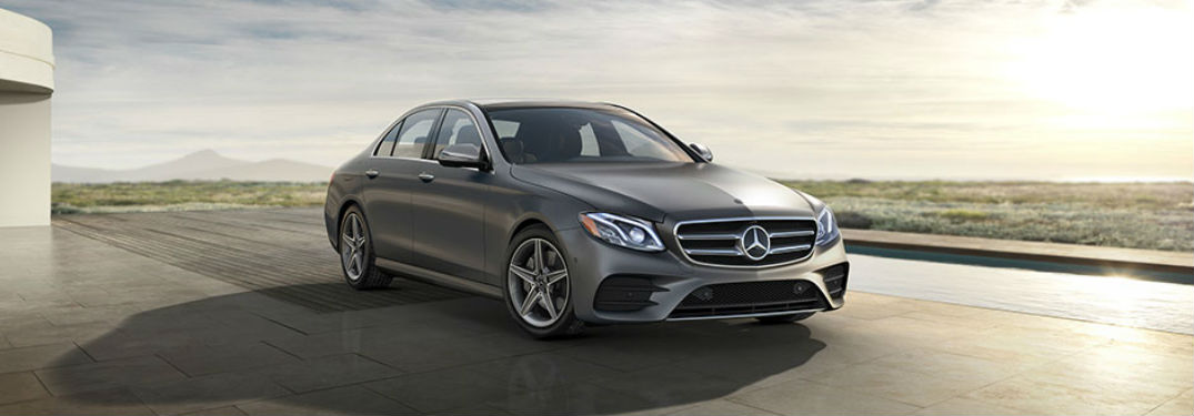 Passenger side exterior view of a gray 2018 Mercedes-Benz E 300 Sedan