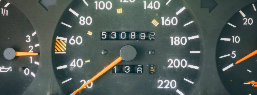 Close up odometer shot showing the mileage
