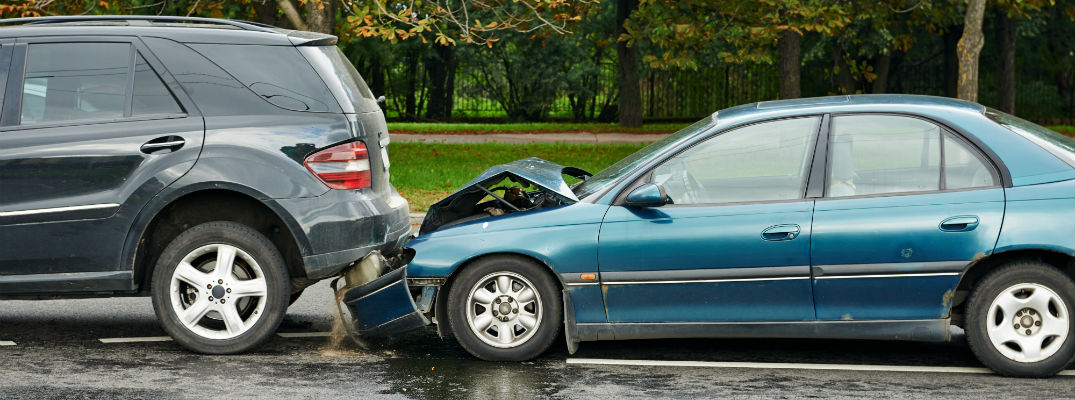 A stock photo of a traffic accident where a vehicle was rear-ended.