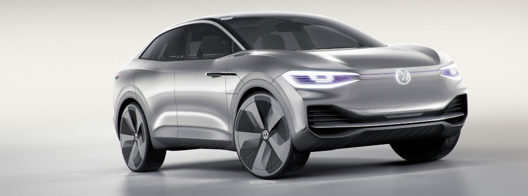 A front right quarter photo of a new Volkswagen electric concept vehicle