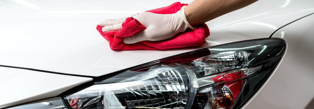 driver wiping down their car hood