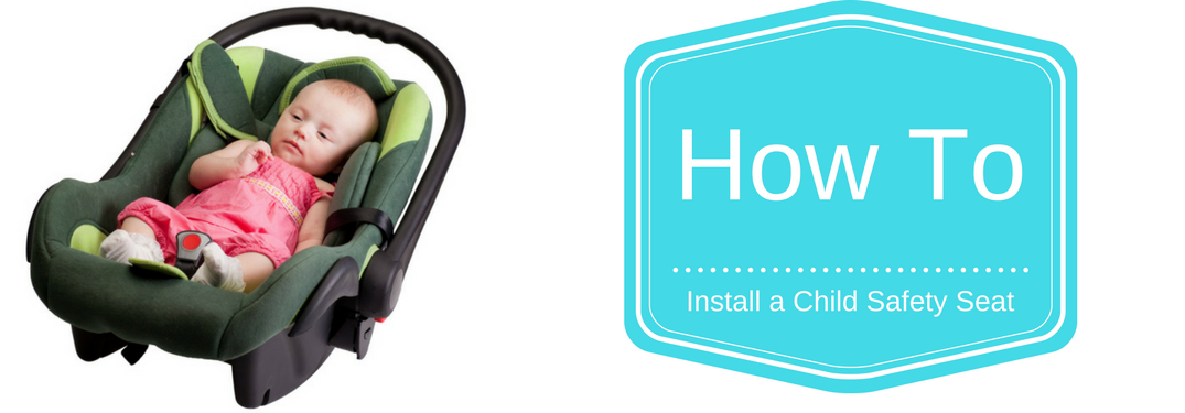 Baby in car seat with how to install a child safety seat text