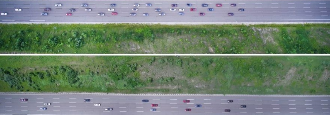Overhead view of two busy highways