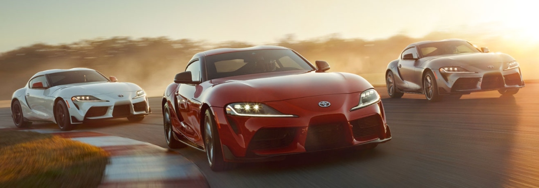 Three 2020 Toyota Supra cars on track