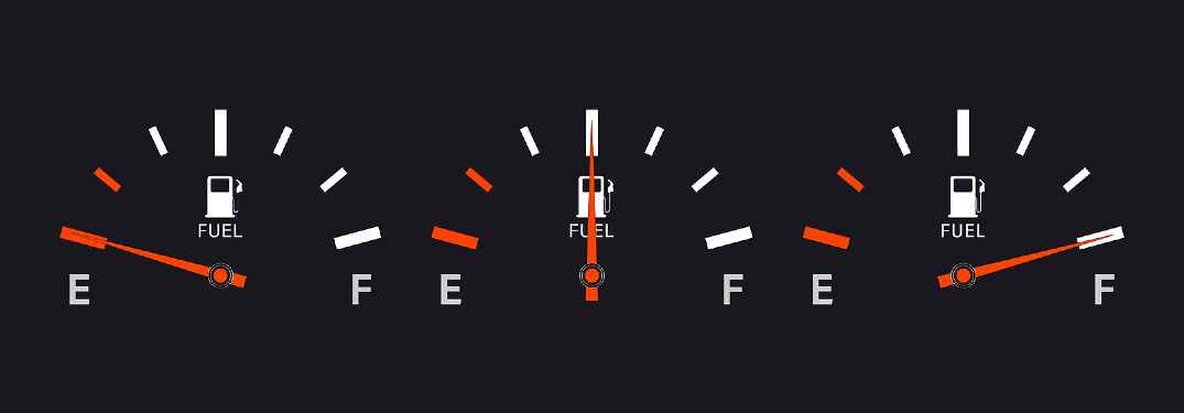 three gas gauges at different fullness levels