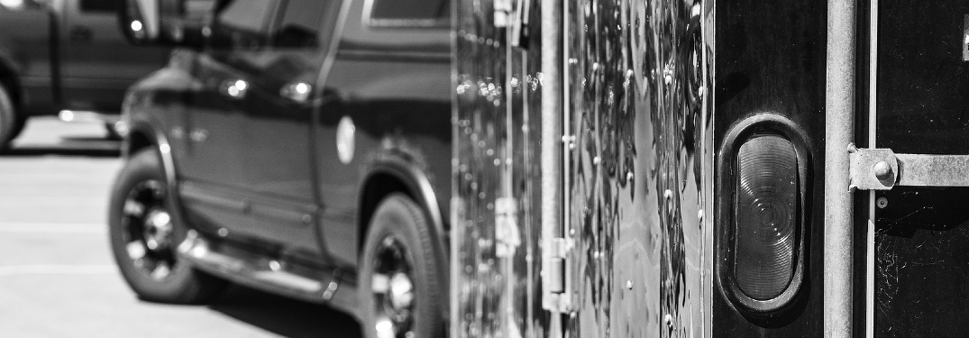 truck pulling big trailer close-up shot