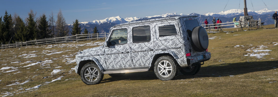 side view of the 2019 Mercedes-Benz G-Class covered in camouflage
