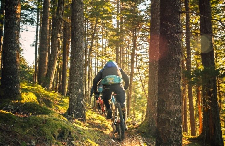 Man riding cycle in a biking trail