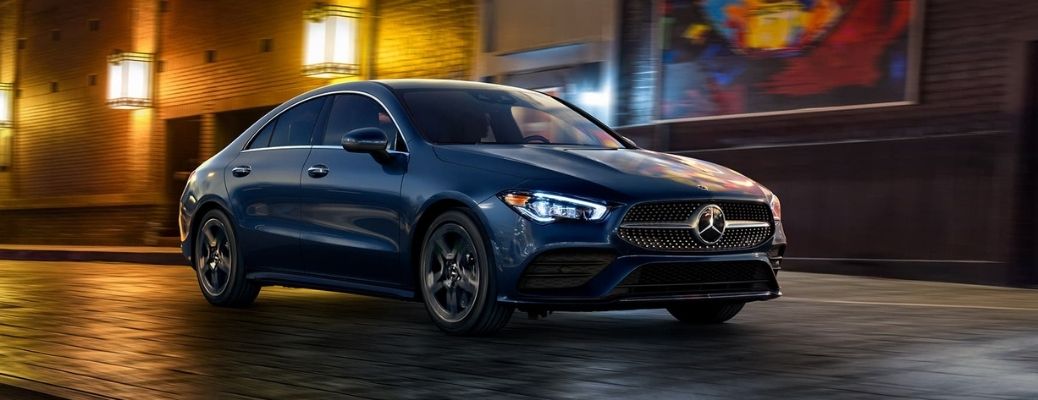 2022 Mercedes-Benz CLA 250 parked on road in denim blue