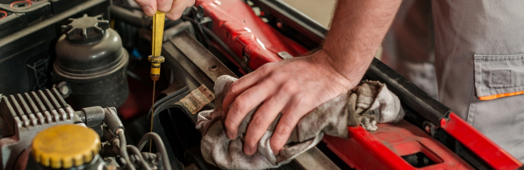 Person checking the oil level of car