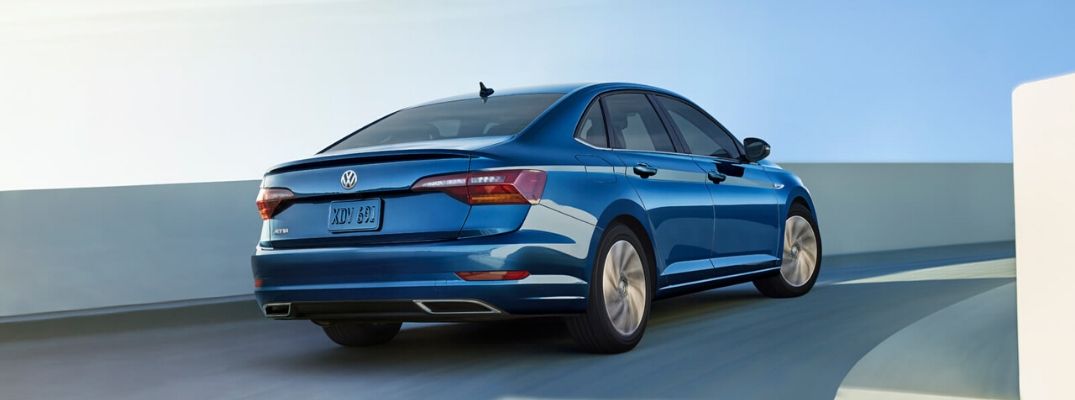 Exterior view of a blue 2019 Volkswagen Jetta