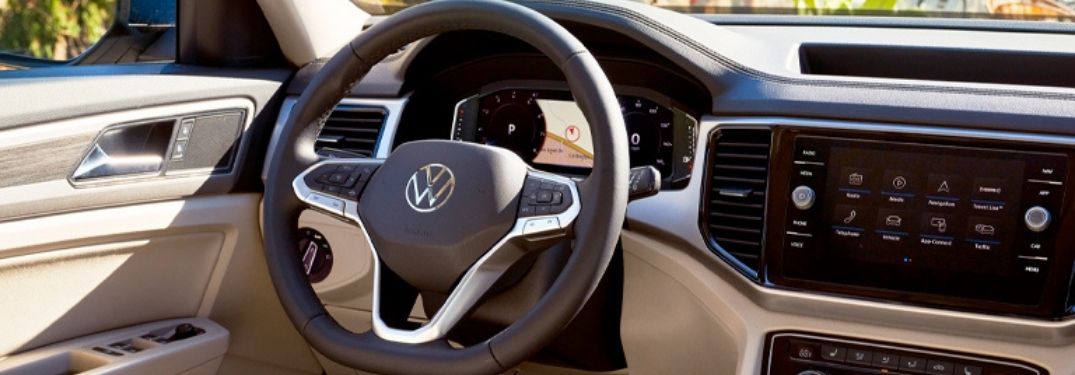 2021 VW Atlas interior front cabin steering wheel partial dashboard