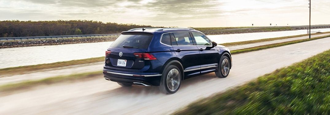 2021 VW Tiguan exterior rear fascia passenger side on blurred road