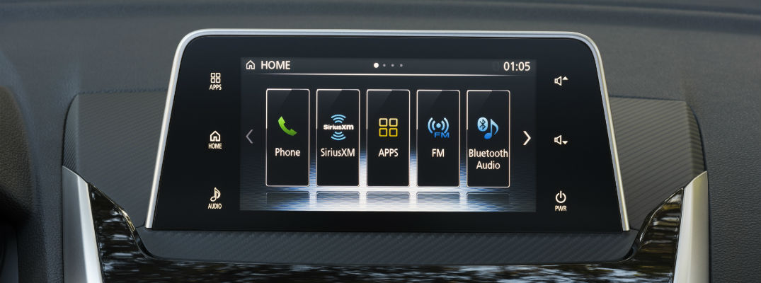 A photo of the touchscreen used by the Mitsubishi Smartphone Link system in many of the automaker's vehicles.