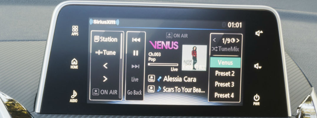 A close up photo of the touchscreen available in a Mitsubishi vehicle.