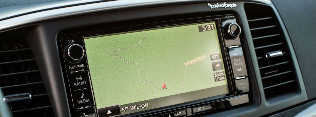 A photo of the navigation system in an older Mitsubishi model.