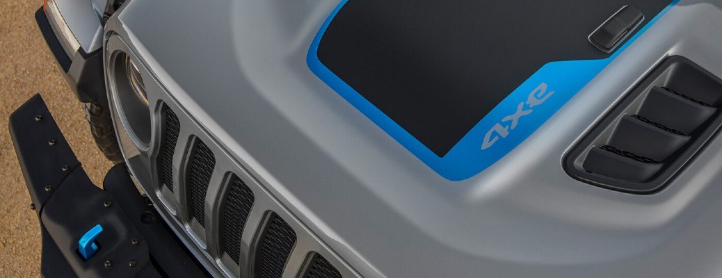 2021 Jeep Wrangler 4XE grey with black accents and blue electric accents