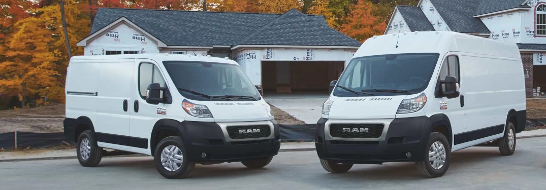 2021 RAM ProMaster and ProMaster City in front of house wrapped houses