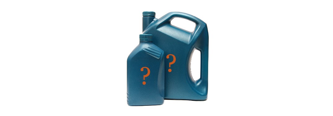 motor oil containers with question marks on them on white background