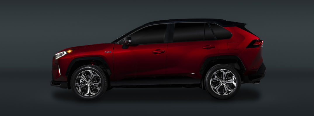 A left profile photo of the 2021 Toyota RAV4 Prime.
