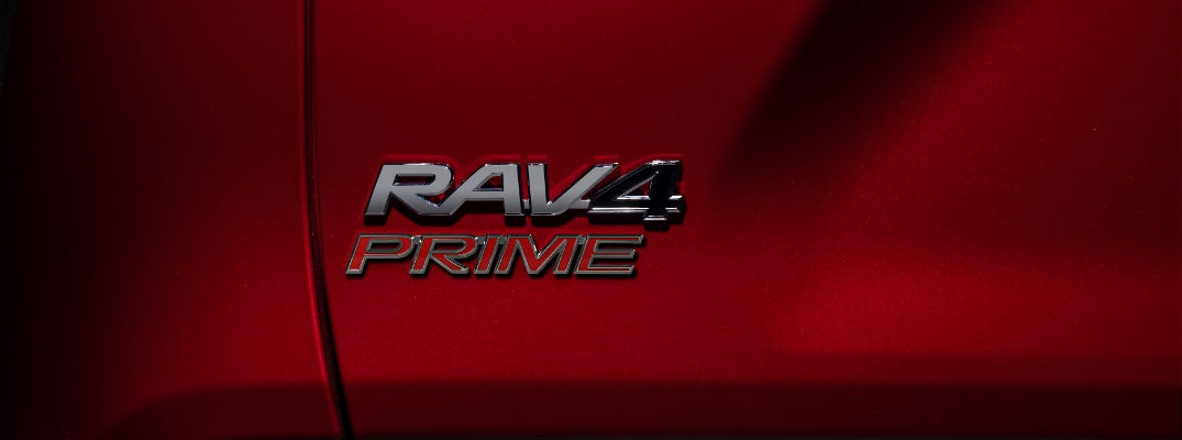 A photo of the RAV4 Prime badge used by the 2021 Toyota RAV4 Prime.