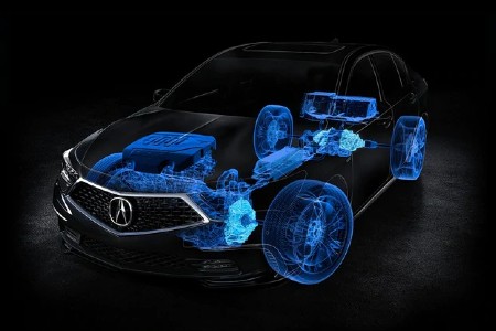 Graphic showing the Sport Hybrid Super Handling All-Wheel Drive system in the 2020 Acura RLX