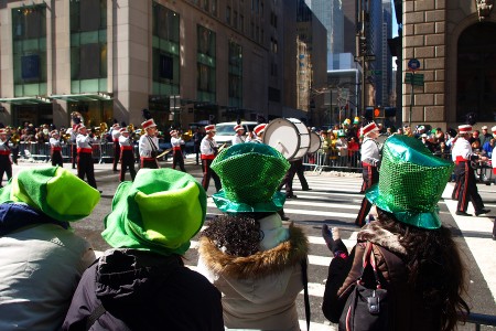 People watching a St. Patrick's Day parade