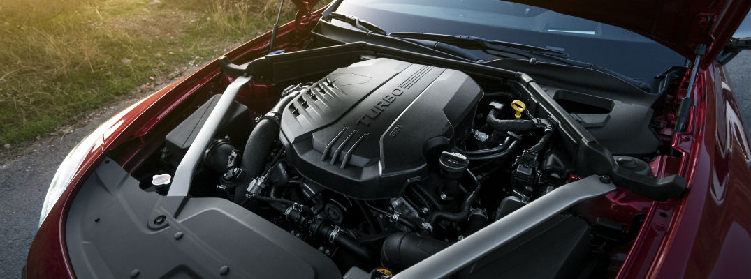 A photo of the V-6 engine used in the 2018 Kia Stinger.