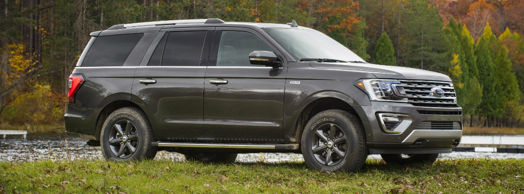 Grey 2020 Ford Expedition parked near a lake