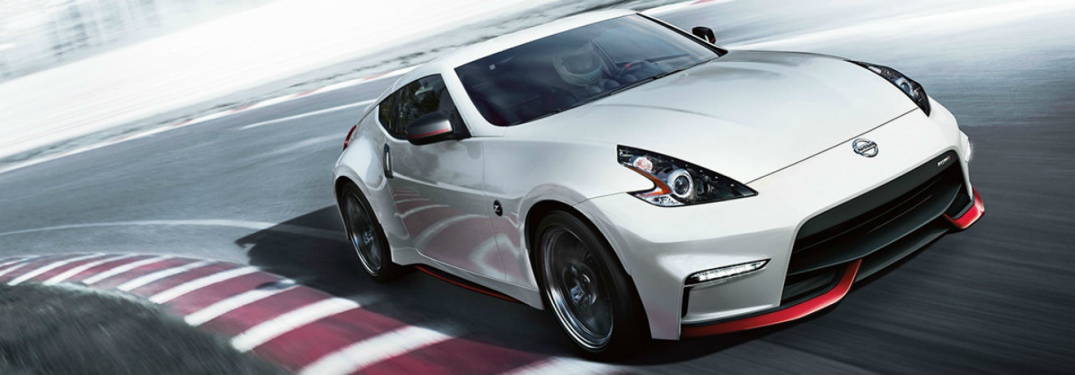 white Nissan 370Z front side view