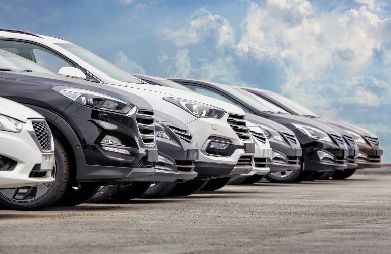 A variety of used vehicles lined up