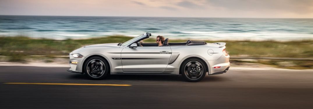 2019 Ford Mustang GT California Special driving with the top down along the coast