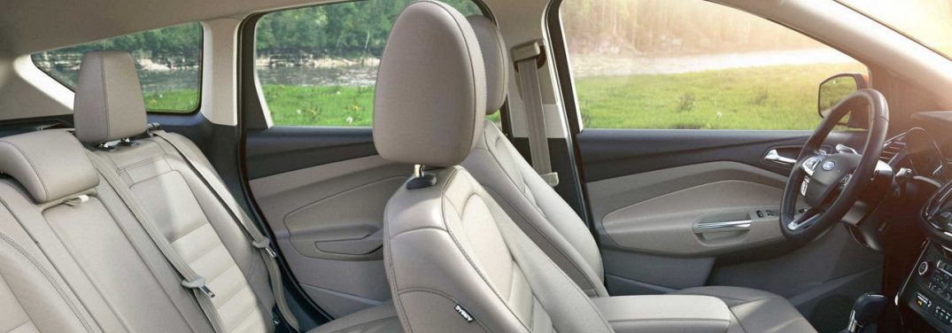 Side cutaway to the interior of the 2018 Ford Escape with green grass outside the window