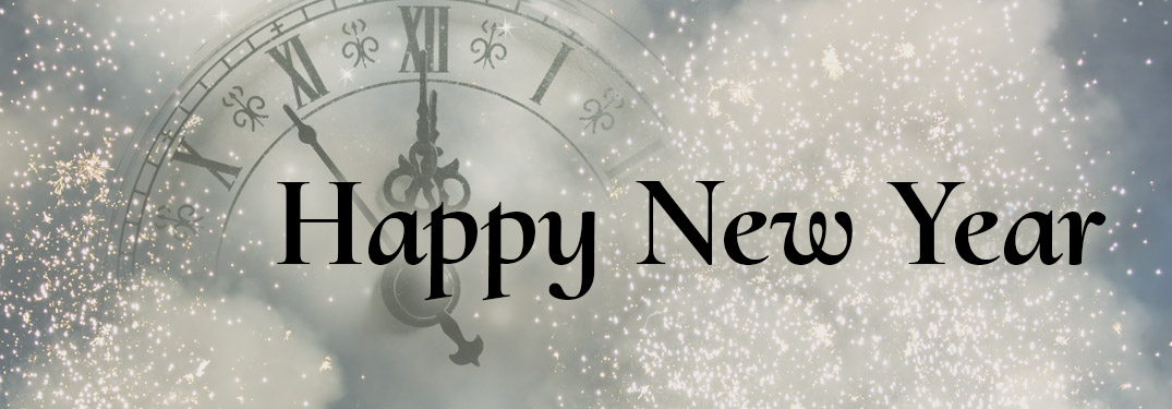 Happy New Year Title, Clock and Snow