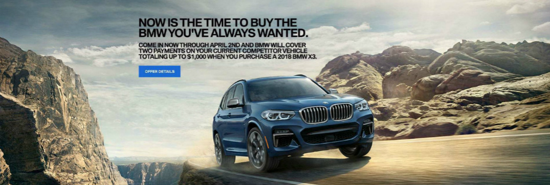 Blue 2018 BMW X3 on Mountain Road and Promotion Description