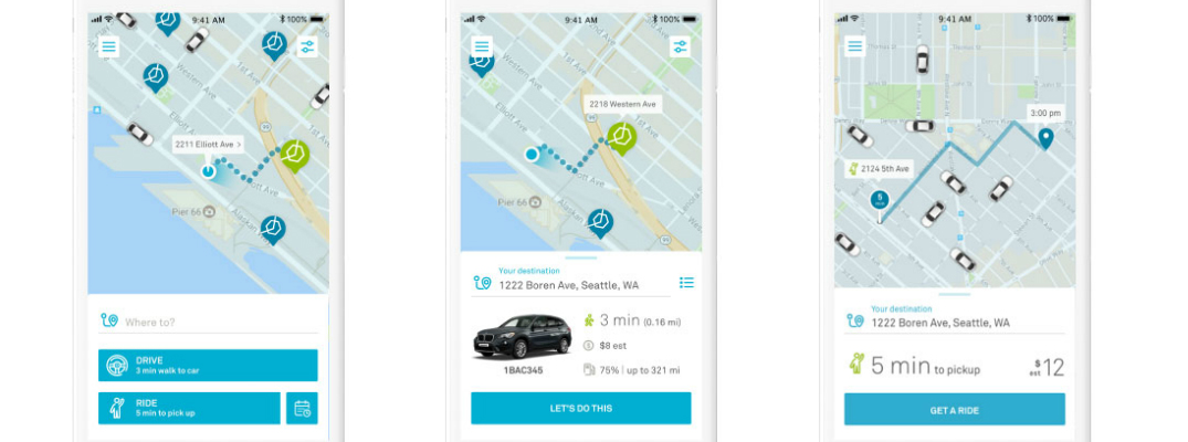 Three Smartphones with the BMW ReachNow App