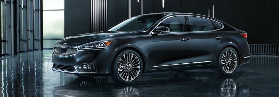 2018 Kia Cadenza Interior and Exterior Color Options with image of a Cadenza parked in a shiny room with gray accents
