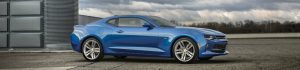 side view of a blue 2016 Chevy Camaro RS
