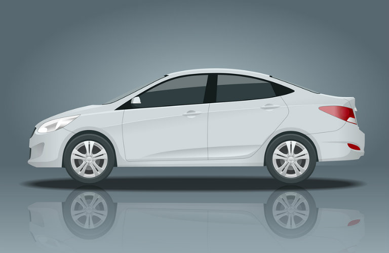 Side view of a white 3D rendering of a 4-door sedan